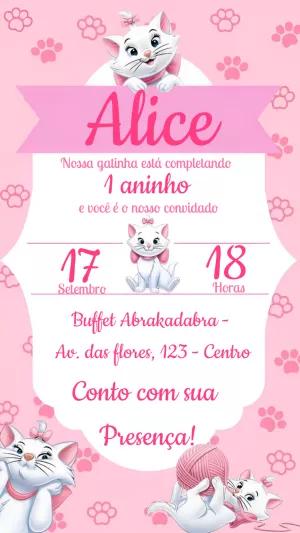 Convite de Aniversário Gatinha Marie para Editar Online