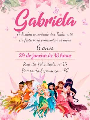 Convite Aniversário Fadas Disney Jardim Encantado para Editar