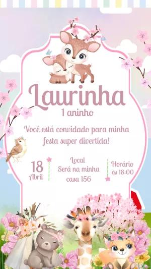 Convite Aniversário Bosque Encantado com Animais para Editar