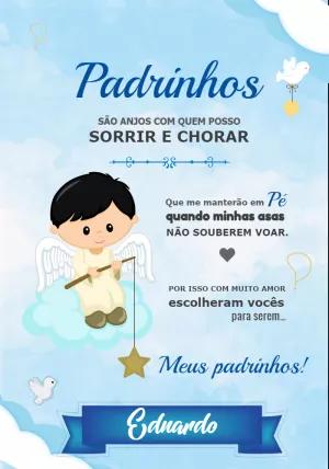 Convite Padrinhos de Batismo com Anjinho para Editar Online