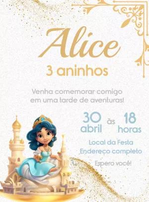 Convite Aniversário Princesa Jasmine para Editar Online