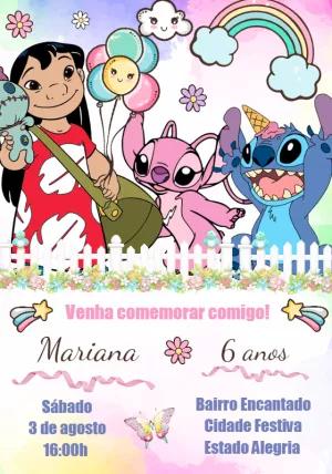 Convite Aniversário Lilo, Stitch e Angel Editável Online