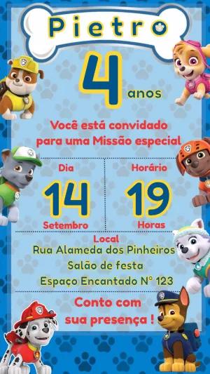 Convite de Aniversário Patrulha Canina para Editar Online