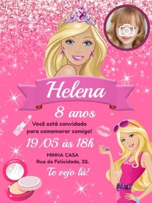 Convite Aniversário Barbie com Foto para Editar Online