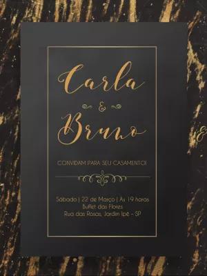 Convite de Casamento Elegante Preto e Dourado para Editar