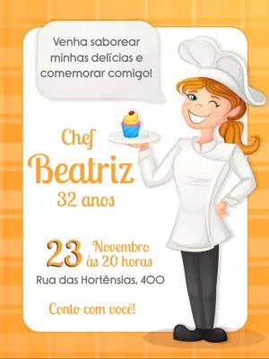 Convite de Aniversário Chef Cozinheira Editável Online