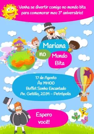 Convite de Aniversário Mundo Bita com Personagens para Editar