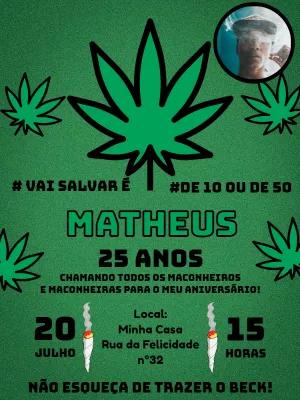 Convite Aniversário Maconha com Foto para Editar Online