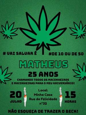 Convite de Aniversário Tema Cannabis Editável Online