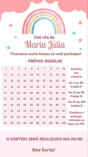Chá Rifa Arco-íris Menina Editável para Enviar Online
