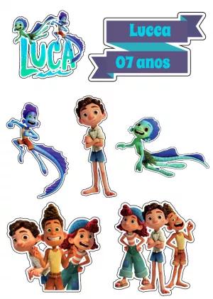 Topo de Bolo Luca Disney com Personagens para Editar e Imprimir
