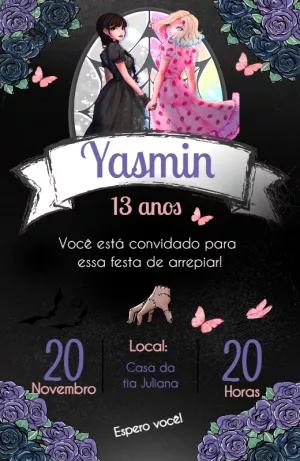 Convite de Aniversário Wandinha e Enid Editável Online
