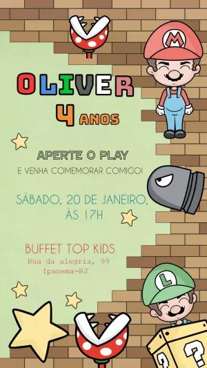 Convite de Aniversário Mario Bros com Personagens para Editar