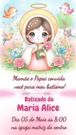 Convite de Batizado Menina Anjinha para Editar Online