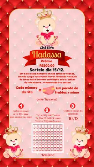 Convite Chá Rifa Ursinha Princesa para Editar Online