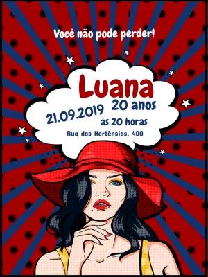 Convite de Aniversário Pinup Pop Art para Editar Online