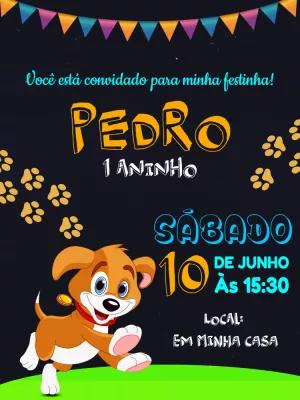 Convite de Aniversário Cachorrinho Fofo para Editar Online