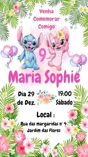 Convite de Aniversário Stitch e Angel Tropical para Editar