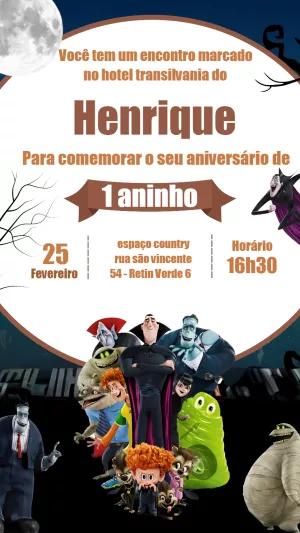 Convite Aniversário Hotel Transilvânia com Personagens para Editar