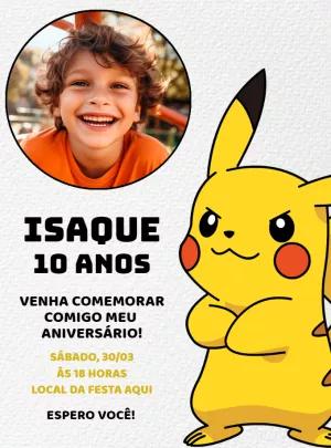 Convite Aniversário Pikachu com Foto para Editar Online