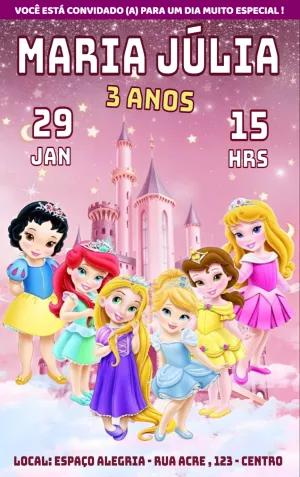 Convite de Aniversário Princesas Disney para Editar Online