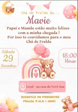 Convite Chá de Fralda Ursinha com Arco-íris para Editar Online