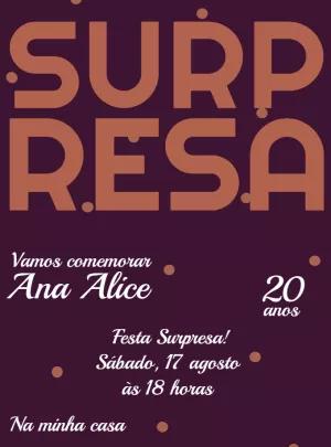 Convite Festa Surpresa Moderno em Roxo para Editar Online