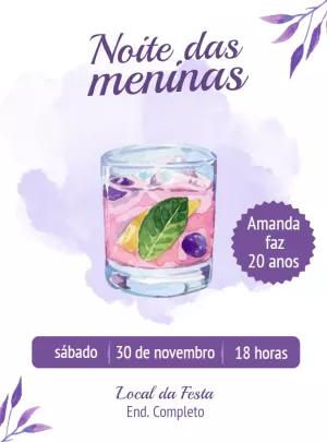 Convite de Aniversário Noite das Meninas para Editar Online