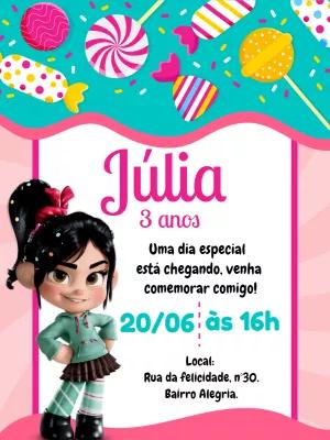 Convite de Aniversário Vanellope von Schweetz para Editar Online
