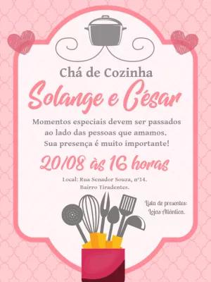 Convite Chá de Cozinha Rosa com Utensílios para Editar