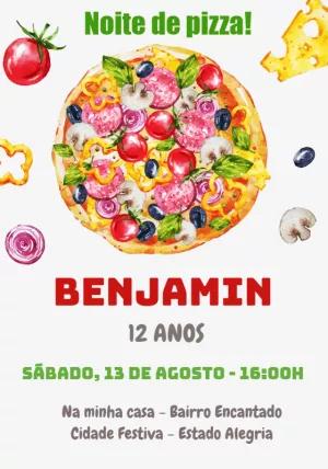 Convite de Aniversário Tema Pizza Editável Online para Imprimir