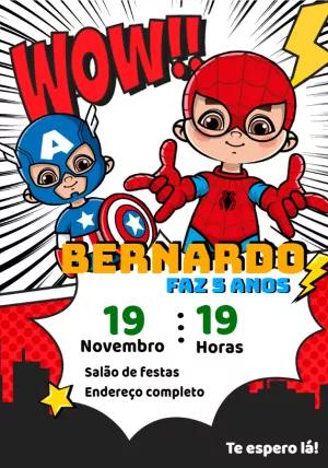 Convite de Aniversário Heróis Vingadores para Editar Online