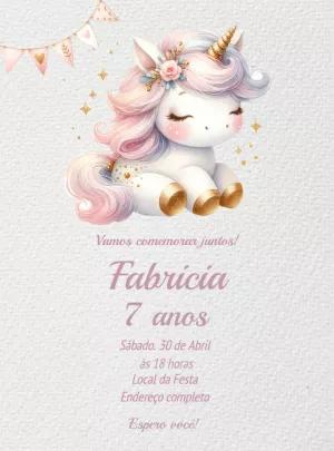 Convite de Aniversário Unicórnio Fofo para Editar Online