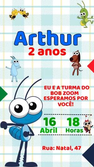 Convite Aniversário Bob Zoom e sua Turma para Editar Online