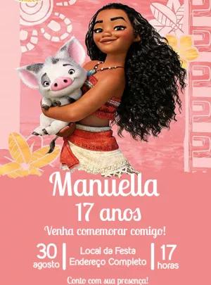 Convite de Aniversário Moana e Pua para Editar Online