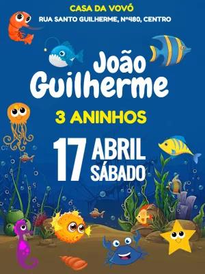 Convite Aniversário Fundo do Mar com Animais para Editar Online