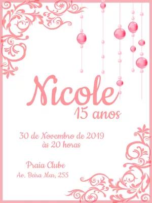 Convite de 15 Anos Rosa com Arabescos para Editar Online