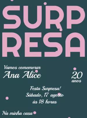 Convite de Festa Surpresa Moderno Rosa e Verde para Editar