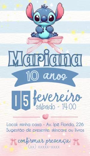 Convite de Aniversário Stitch Fofo para Editar Online