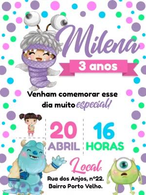 Convite de Aniversário Monstros SA Boo Editável Online