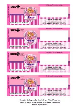 Cartão SUS Personalizado da Skye Patrulha Canina para Editar
