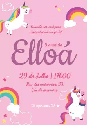 Convite Aniversário Unicórnio Fofo para Editar Online