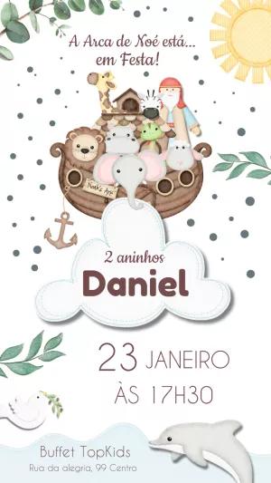 Convite Aniversário Arca de Noé com Animais para Editar Online