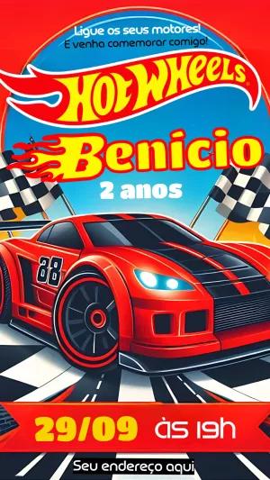 Convite de Aniversário Hot Wheels para Editar Online