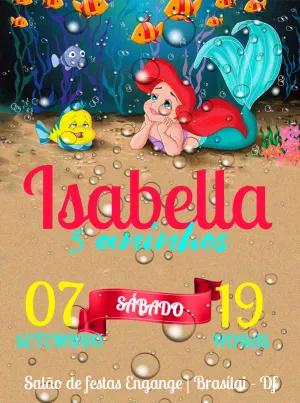 Convite de Aniversário Pequena Sereia Ariel para Editar Online