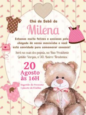 Convite Chá de Bebê Ursinha Fofa para Editar Online