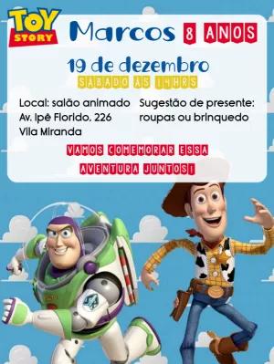 Convite Aniversário Toy Story com Woody e Buzz para Editar