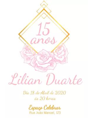 Convite 15 Anos Floral Rosa e Dourado para Editar Online