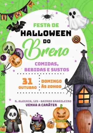 Convite de Aniversário Halloween com Monstros para Editar Online