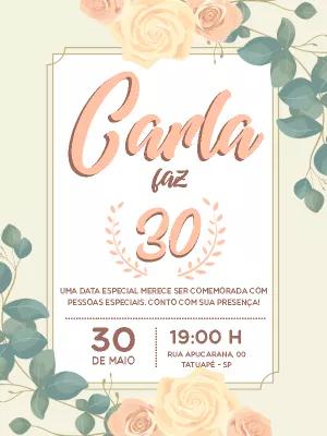Convite de Aniversário Floral com Rosas para Editar Online